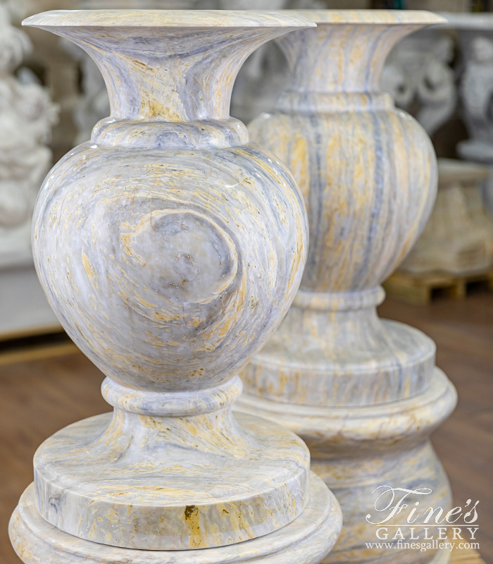 Marble Planters  - Contemporary Planter Pair In Orobico Light Marble - MP-512